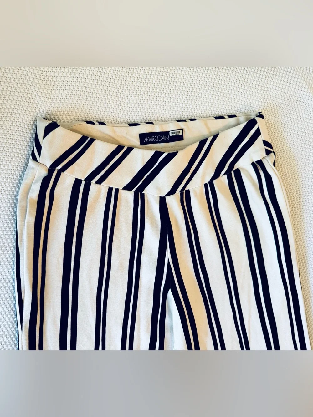 MARC CAIN Black & White Vertical-Stripe Wide Leg Trousers Pull-On Pants - Picture 5 of 16